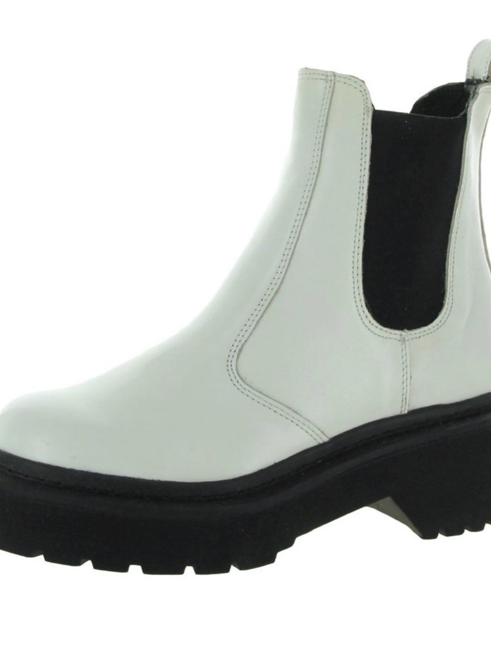 Steve Madden Manzo White Patent Pull On Rounded Close Toe Classic Chelsea Boot